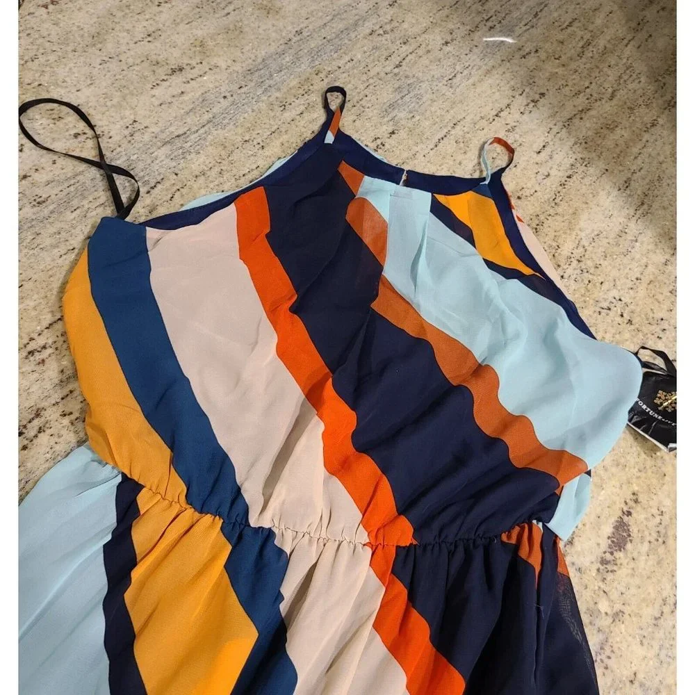 Fortune and Ivy Size Small Dress Striped 70's Maxi Long Slit Sleeveless Straps - Picture 6 of 12